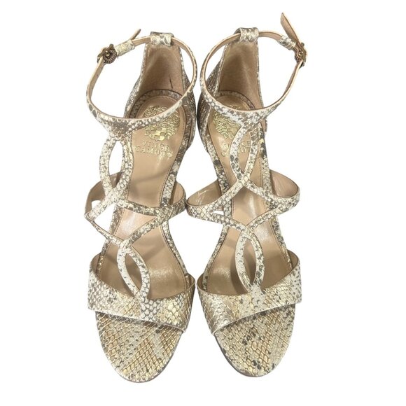 Vince Camuto Payto Gold White Leather Snake Pattern Strappy Heels Womens 8.5 39 - Picture 4 of 10